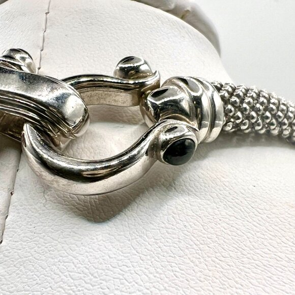 Sterling Silver & Onyx Mesh Necklace – Made in Italy | 18" Statement Chain - Picture 7 of 15